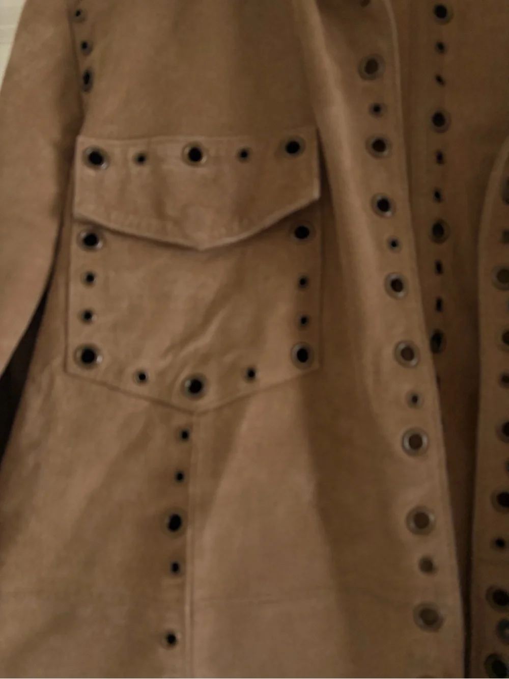 Tres Jolie Accessories Tan Suede Eyelet-Trim Jacket - Picture 3 of 7